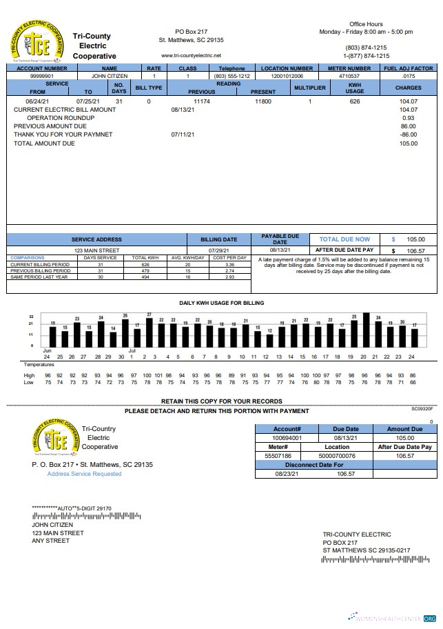 download USA Tri County Electric Cooperative utility bill template in Word and PDF format PDF template